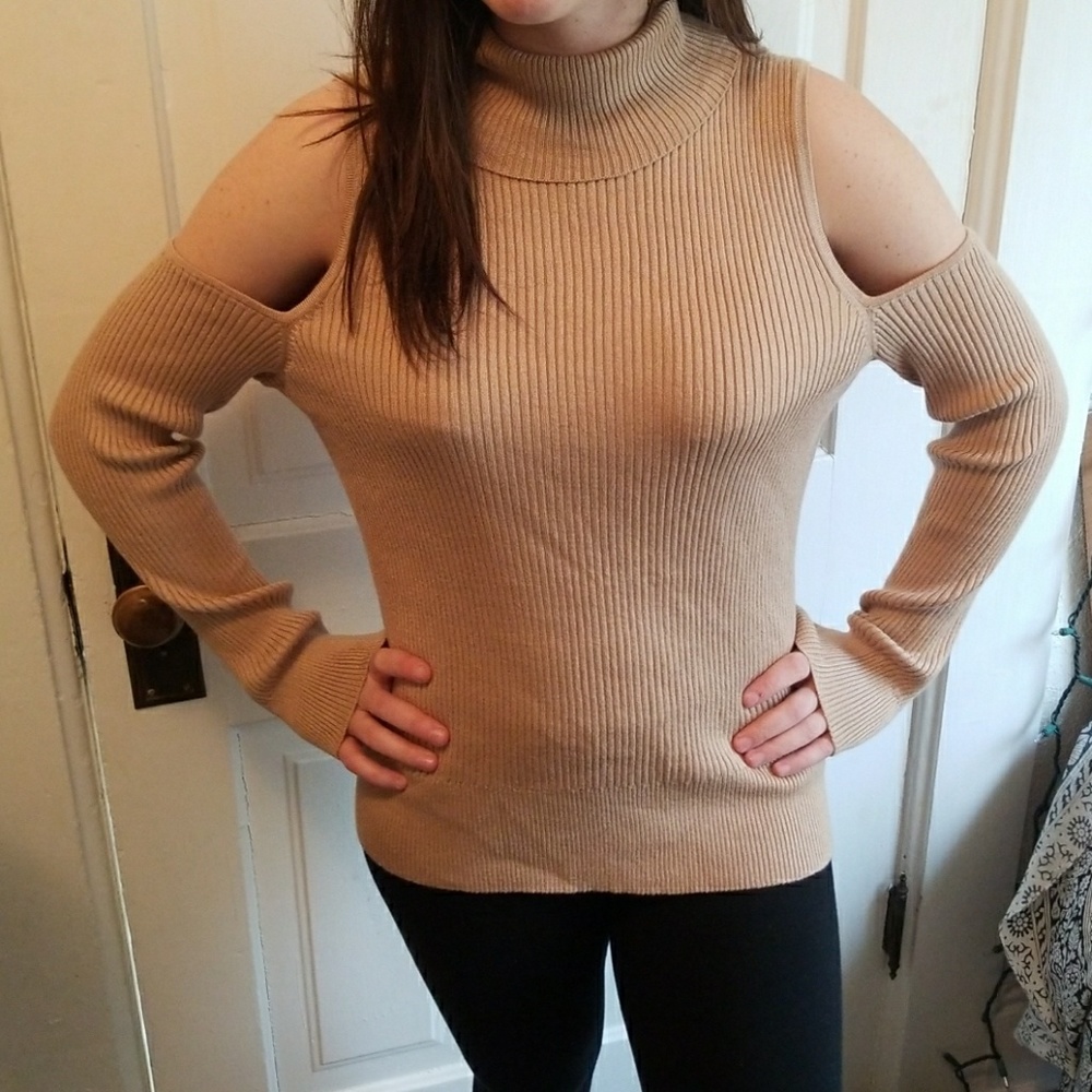 Gold Cold Shoulder Turtleneck